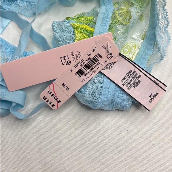 Victoria Secret Lingerie Teddy OnePiece Bodysuit Blue Yellow Floral Lemons Sheer - Picture 14 of 16